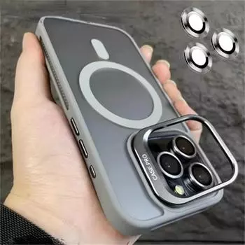 Для iPhone 16 Pro Max роскошный магнитный матовый чехол Magsafe для iPhone 11 12 13 14 15 Plus защитный чехол-подставка для объектива iPhone 16 Pro Max чёрный