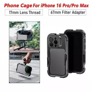Для iPhone 16 Pro Max T Mount 17MM резьба телефон металлическая клетка 67MM резьба интерфейс фильтр кольцо адаптер телефон клетка для объектива фильтр