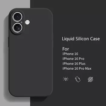 Для iPhone 16 Pro Max жидкий силиконовый защитный чехол для iPhone16 Pro Max Plus противоударный чехол for iphone 16 чёрный