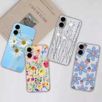 Для iPhone 16 Pro Plus 16 Pro Max 16pro задняя крышка чехол роскошный симпатичный цветок прозрачный мягкий силиконовый TPU защитный чехол для камеры для Apple iPhone 16 iPhone 16