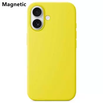 Для iPhone 16 Совместимый с MagSafe Жидкий силиконовый чехол на заднюю панель телефона (Нет логотипа) Yellow