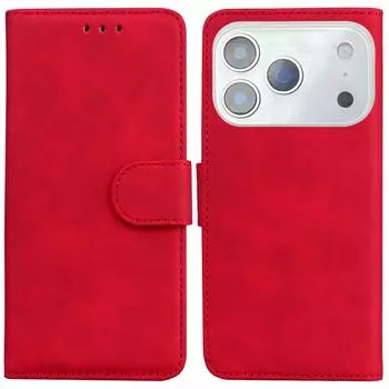 Для iPhone 17 Pro Чехол Однотонный Кожаный Кошелек Чехол для Телефона Red