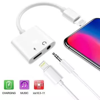 Для IPhone X Xs MAX 8 7 Plus IOS 11 12 Aux аудио адаптер для зарядки кабель ключ White(3.5mm+Charge)