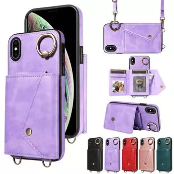 Для iPhone X,XS,XR,XS Max плечевой ремень веревка кольцо кронштейн дизайн держатель для карт слоты чехол для телефона с узором личи iPhone X чёрный