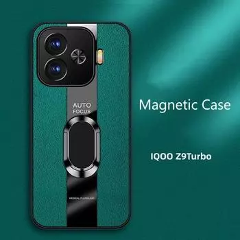 Для IQOO Z9 Turbo Plus Магнитный держатель для кольца Чехол для VIVO Z9S Pro Роскошный мягкий силиконовый противоударный чехол-бампер из искусственной кожи For IQOO Z9 Turbo чёрный