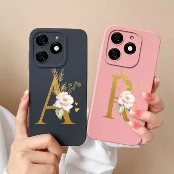 Для Itel P55 5G P55 + Tecno Camon 30 Spark Go 2024 чехол для телефона Роскошные цветочные буквы черные чехлы Защитная пленка для экрана Противоударный силиконовый мягкий бампер Tecno Spark Go 2024