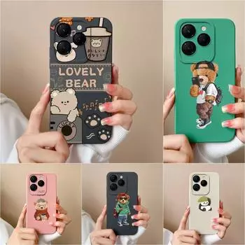 Для Itel RS4 Infinix GT 20 Pro Hot 40 Note 40 Pro+ 4G 5G Smart 8 чехол для телефона задняя крышка модный медведь матовая защитная пленка для экрана жидкий мягкий силиконовый бампер Infinix Zero 30 4G