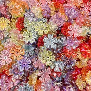 для изготовления шпилек, модные 5-лепестковые бусины-сосуды, разноцветные, 20 шт., с отверстием для изготовления ювелирных изделий, ручная работа, цвет AB, свободные бусины-разделители, цветок оранжевый