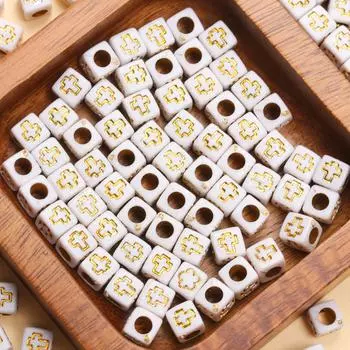 Для изготовления ювелирных изделий DIY аксессуары для браслетов бусины 6 мм 40 шт. квадратные акриловые свободные бусины-разделители бусины с крестообразным узором