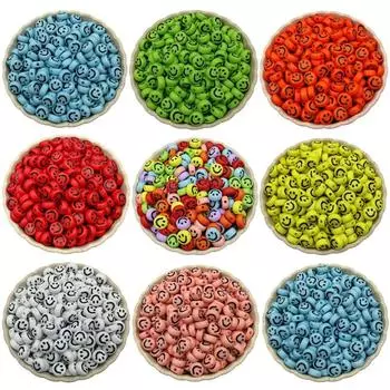 Для изготовления ювелирных изделий, фурнитура конфетного цвета, 100 шт., 7 мм, свободные бусины, подвеска, круглая акриловая бусина, аксессуары для поделок своими руками, оптовая продажа, милые бусины с улыбающимся лицом озеро синий