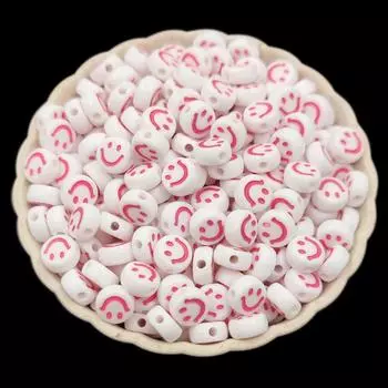 Для изготовления ювелирных изделий своими руками, 50 шт., 4*7 мм, ожерелье, браслет, кулон, оптовая продажа, красочные, улыбающиеся, свободные бусины, милые бусины розовый