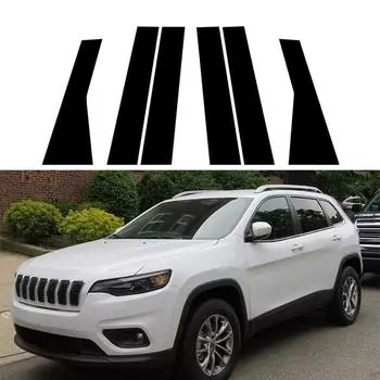 Для Jeep Cherokee KL 2014-2019 2020 2021 2023 Глянцевая фортепьяно черная дверь автомобиля, оконная стойка, центральная стойка, отделка, наклейки, автостайлинг