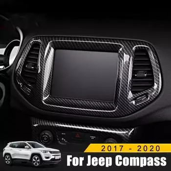 Для Jeep Compass 2th 2017 2018 2019 2020 Carbon Car Navigation Map GPS Display Отделка Рамка Экран Крышка Украшение Аксессуары серебряный