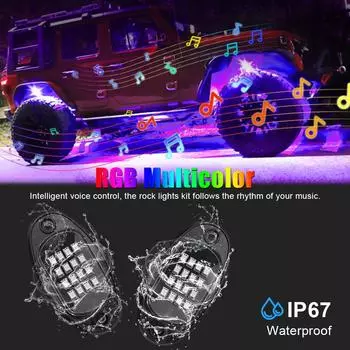Для Jeep Off-Road Truck Boat Undergolw Bluetooth APP Control RGB LED Rock Lights Music Sync Car Chassis Light 4/6/8 In 1