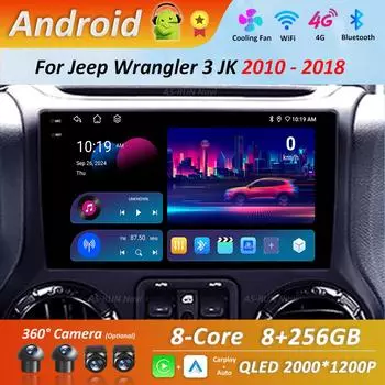 для Jeep Wrangler 3 JK 2010 - 2018 Android 14 GPS-навигация Головное устройство Автомобильный аудиоплеер Мультимедийный проигрыватель WiFi IPS Экран Bluetooth 4G