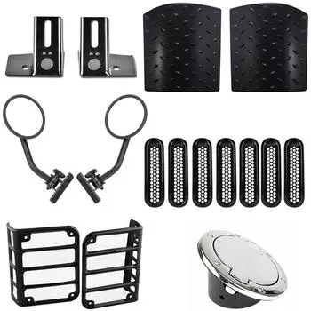 Для JEEP WRANGLER JK 2007-2017 АКСЕССУАРЫ ЗАЩИТА ЗАДНЕГО ФОНАРИ / ПЕРЕДНЯЯ РЕШЕТКА / ЗЕРКАЛО ЗАДНЕГО ВИДА / КРОНШТЕЙН / КРЫШКА КАПОТА / КРЫШКА БАКА