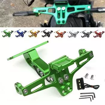 Для Kawasaki NINJA 250R 300 ER6 650 1000 ZX6 ZX7 ZX9 ZX10 ZX12 ZX14 Универсальный держатель заднего номерного знака Рамка светодиодная подсветка чёрный