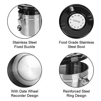 Для кофейных зерен, контейнер для хранения кофейной посуды из нержавеющей стали, контейнер для кофе с клапаном CO2, герметичная крышка, сохраняющая свежесть