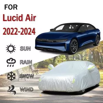 Для Lucid Air 2022-2024 наружная защита полная 190T автомобильные чехлы снегозащитный чехол солнцезащитный козырек пылезащитный чехол аксессуары для экстерьера автомобиля 5.3x2.0x1.5M серый