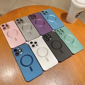 Для магнитного беспроводного зарядного чехла Magsafe для iPhone 16 15 14 13 12 11 Pro Max 7 8 Plus матовая мягкая стеклянная защитная крышка для объектива For iPhone 16 ProMax
