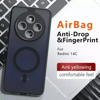 Для Magsafe акриловый противоударный чехол для телефона Redmi A4 A 4 14C 14R беспроводная зарядка магнитная жесткая матовая задняя крышка для Xiaomi POCO C75 For Redmi 14C 4G чёрный