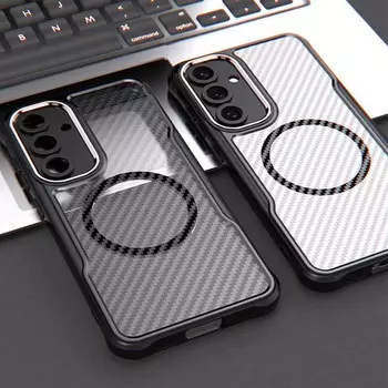 Для Magsafe Carbon Fiber Matte Phone Case для Samsung S24 Ultra 5G Wireless Charging Cover Magsafe для Galaxy S24FE S24 Plus TPU Bumper Hard PC Capa For Samsung S24 чёрный
