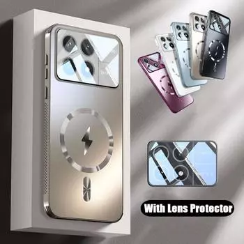 для Magsafe Case для POCO F6 Pro Матовый противоударный защитный чехол для объектива телефона для POCO F6 Pro Чехлы для беспроводной зарядки POCO F6 Pro золотой