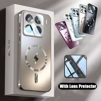 для Magsafe Case для Xiaomi 15 Pro 14 13 Матовый противоударный защитный чехол для объектива телефона для Redmi K80 Pro K70 Магнитный чехол Xiaomi 15 золотой