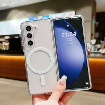 Для MagSafe Clear Hard Shell Phone Case для Samsung Galaxy Z Fold 6 5 4 3 Fold6 Fold5 Fold4 Fold3 Прозрачный защитный чехол Galaxy Z Fold6 прозрачный