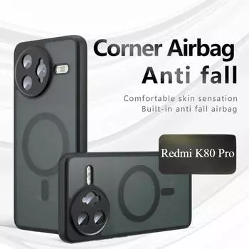 Для Magsafe для Redmi K80 Pro K70 Ultra Anti-Drop Air Bag TPU PC Case, магнитный противоударный матовый жесткий PC Case для Redmi 14C A4 Poco C75 Redmi K80 чёрный