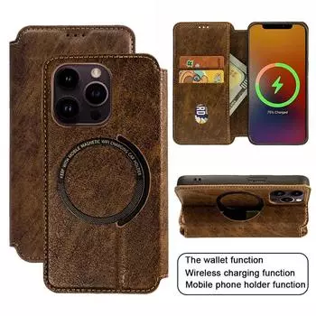 Для Magsafe кожаный чехол-книжка для телефона iPhone 15 Pro Max Magsafe магнитный чехол для Apple 13 12 11 14 Pro 15 Plus чехол-книжка-кошелек для карточек For iPhone 15 Pro Max чёрный