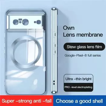 Для Magsafe Luxury Magnetic Plating Soft Clear Back Cover для Google Pixel 8A 8 Pro 7A Pixel7A 5G Phone Case For Google 7A темно-фиолетового