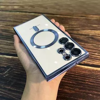 Для Magsafe Luxury Plating Магнитные чехлы для Samsung Galaxy S22 S23 S24 Ultra Plus Беспроводной зарядный чехол Силиконовый бампер Чехол For Samsung S22