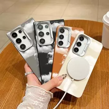 Для Magsafe Magnetic Cloud Pattern Square Phone Case для Samsung S24 S22 Ultra Plus S23 S21 S20 Fe Противоударный мягкий TPU тонкий матовый чехол Samsung S24 FE чёрный