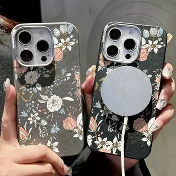 Для Magsafe Magnetic Daisy Pattern Shell для iPhone 16 Pro 15 14 Plus 13 12 Pro Max 11 Мягкий TPU ударопрочный однотонный тонкий задний чехол iPhone 16 чёрный