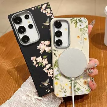 Для Magsafe Magnetic Fashion Flower Square Phone Case для Samsung S25 S24 S22 Ultra Plus S23 S21 S20 Fe Противоударный мягкий TPU тонкий однотонный чехол Samsung S25 чёрный