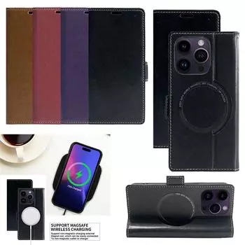 Для Magsafe Magnetic Flip Leather Phone Case For OnePlus 12 10 Pro 5G Card Wallet Book Stand Kickstand Magsafe Cover For Oneplus 10 9 12 Pro Coque For OnePlus 12 чёрный