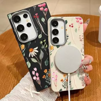 Для Magsafe Magnetic Flower Pattern Shell для Samsung S25 S22 Ultra Plus S24 S23 S21 S20 Fe Противоударный мягкий TPU тонкий однотонный цветной чехол-накладка Samsung S25 чёрный