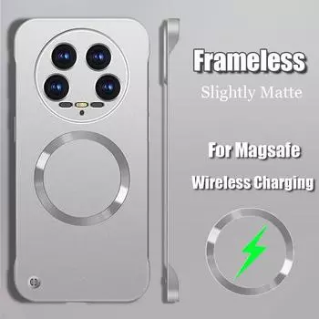 Для Magsafe Magnetic Frameless Phone Case для Xiaomi 14 Pro 13 Ultra Coque Wireless Charging Magsafe Borderless Cover для Mi 14 Ultra 13 Pro Fundas For Xiaomi 14 Pro чёрный