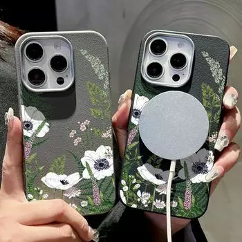 Для Magsafe Magnetic Lichun Flower Pattern Shell для iPhone 16 Pro 15 14 Plus 13 12 Pro Max 11 Мягкий TPU ударопрочный однотонный тонкий задний чехол iPhone 16 чёрный