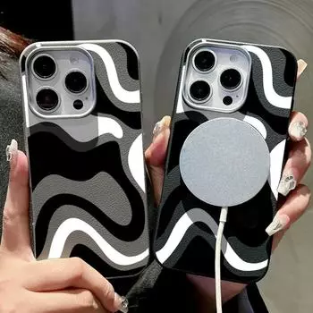 Для Magsafe Magnetic Matte Wave Stripe Pattern Phone Case для iPhone 16 15 Pro 14 Plus 13 12 Pro Max 11 Противоударный мягкий TPU тонкий кожаный текстурный чехол iPhone 16 коричневый