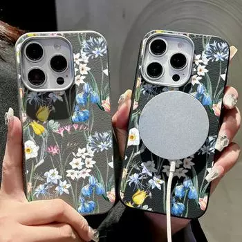 Для Magsafe Magnetic Narcissu Pattern Shell для iPhone 16 Pro 15 14 Plus 13 12 Pro Max 11 Мягкий TPU ударопрочный однотонный тонкий задний чехол iPhone 16 чёрный