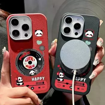 Для Magsafe Magnetic Panda CD Pattern кожаный текстурный чехол для iPhone 16 Pro 15 14 Plus 13 12 Pro Max 11 мягкий TPU ударопрочный однотонный чехол iPhone 16 чёрный