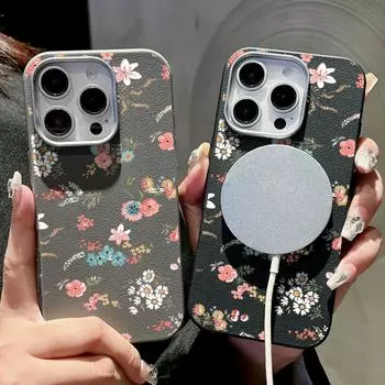 Для Magsafe Magnetic Pink Flower Pattern Shell для iPhone 16 Pro 15 14 Plus 13 12 Pro Max 11 Мягкий TPU ударопрочный однотонный тонкий задний чехол iPhone 16 чёрный