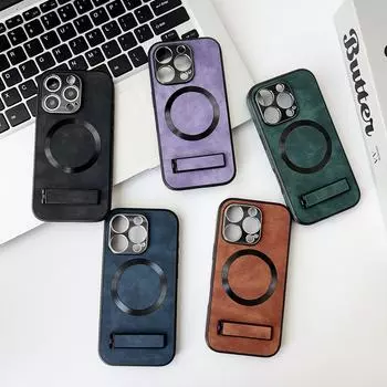 Для Magsafe Magnetic Sheepskin складной чехол-подставка для телефона iPhone 16 Pro 15 14 Plus 13 12 Pro Max 11 противоударный защитный чехол для объектива однотонный чехол iPhone 16 чёрный