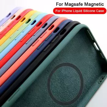 Для Magsafe Magnetic Wireless Charger Case для iPhone 15 13 11 12 14 Pro MAX Mini 8 Plus XR XS Max X SE Liquid Silicone Cover For iPhone 8 фиолетовый