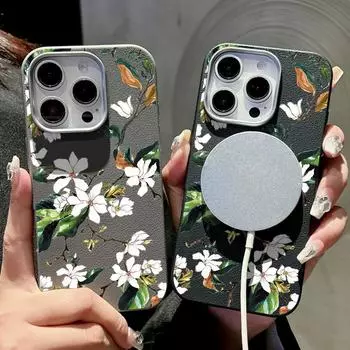Для Magsafe Magnetic Yulan Flower Pattern Shell для iPhone 16 Pro 15 14 Plus 13 12 Pro Max 11 Мягкий TPU ударопрочный однотонный тонкий задний чехол iPhone 16 чёрный