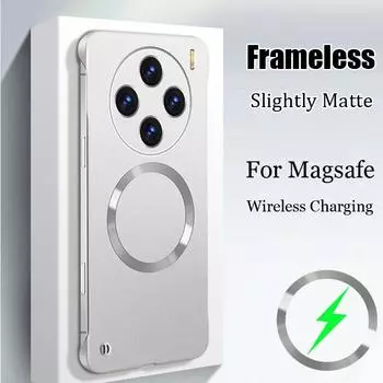 Для Magsafe Магнитный безрамочный чехол для телефона для vivo X200 Pro X100 Ultra Беспроводная зарядка Magsafe Borderless Tough Cover для Vivo X100S X200 S19 Pro For vivo X200 Pro чёрный