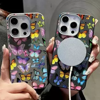 Для Magsafe Магнитный чехол с цветным рисунком бабочки для iPhone 16 Pro 15 14 Plus 13 12 Pro Max 11 Мягкий ударопрочный тонкий однотонный чехол из ТПУ iPhone 16 чёрный