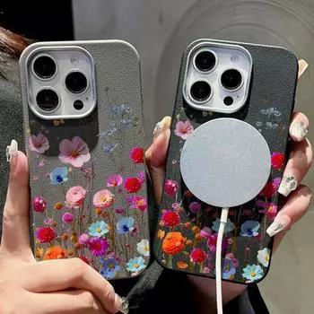 Для Magsafe Магнитный Цветной Матовый Чехол Для Телефона iPhone 16 15 Pro 14 Plus 13 12 Pro Max 11 Противоударный Мягкий ТПУ Тонкий Кожаный Текстурный Чехол iPhone 16 чёрный